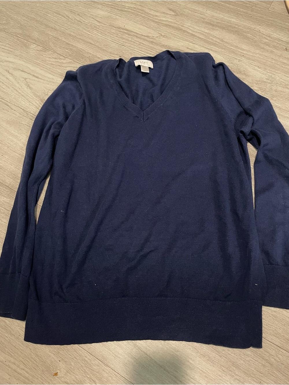 LOFT Women's Navy V-Neck Long Sleeve Tee